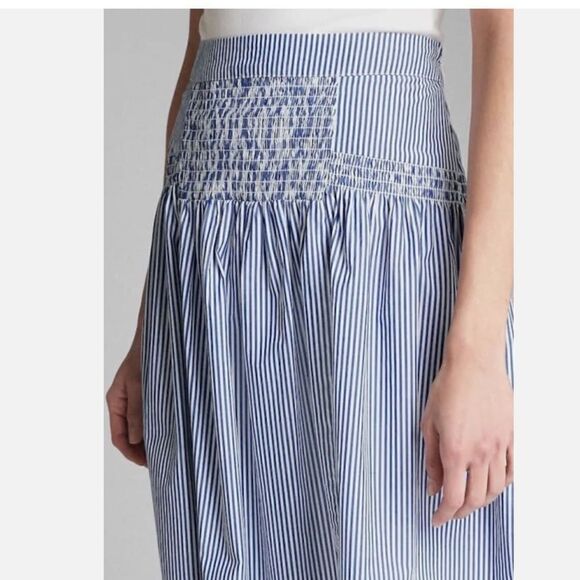 Gap Blue White Pinstripe Smock Waist Nautical Cotton Midi Skirt - Picture 3 of 16